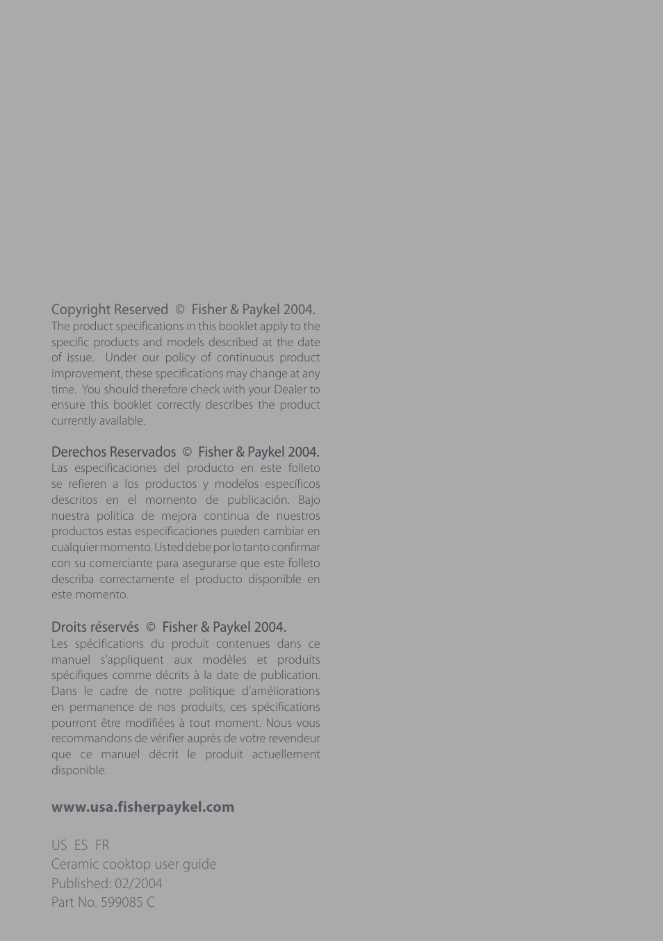 Fisher & Paykel CE901 User Manual | Page 48 / 48