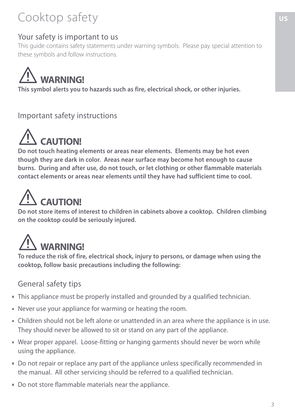 Cooktop safety, Warning, Caution | Fisher & Paykel CE901 User Manual | Page 5 / 48