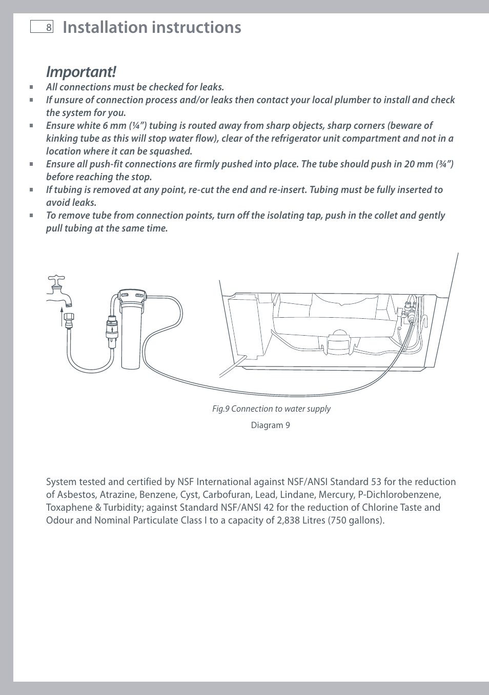 Installation instructions, Important | Fisher & Paykel RF610A User Manual | Page 10 / 52