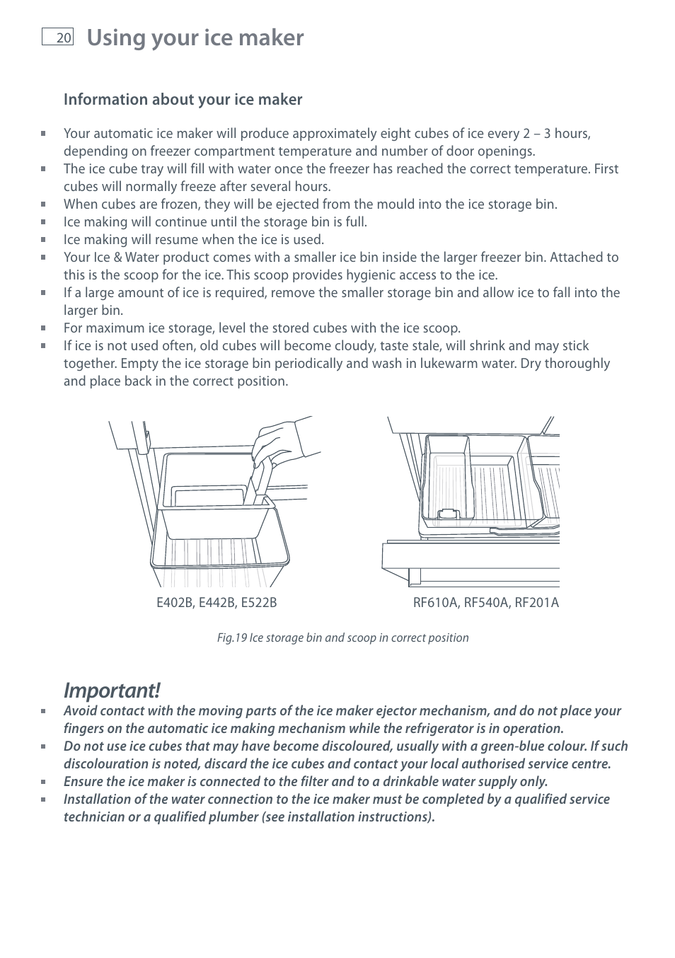 Using your ice maker, Important | Fisher & Paykel RF610A User Manual | Page 22 / 52