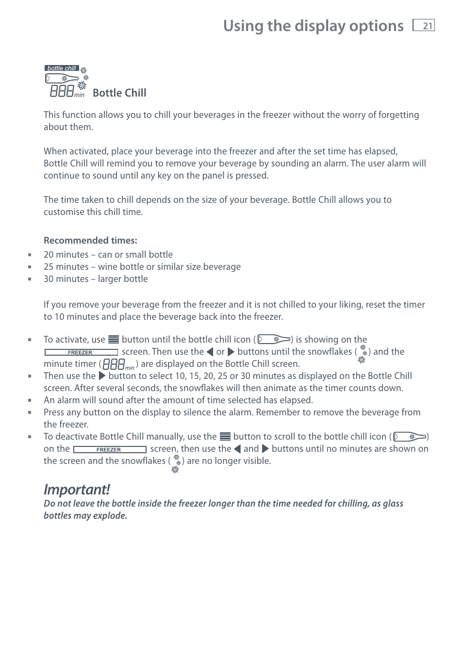 Using the display options, Important | Fisher & Paykel RF610A User Manual | Page 23 / 52