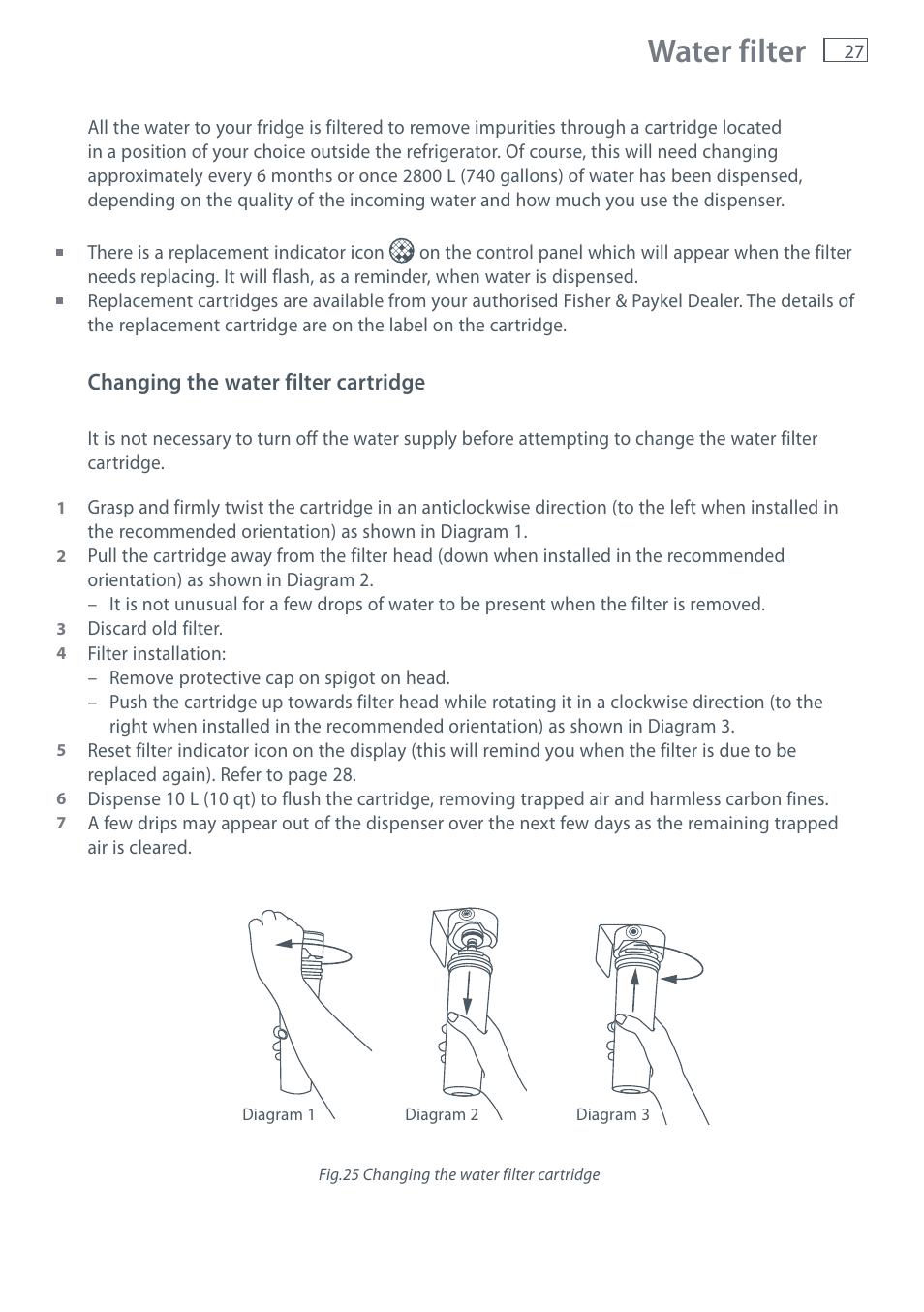 Water filter | Fisher & Paykel RF610A User Manual | Page 29 / 52