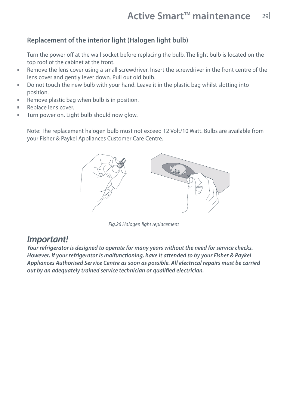 Active smart™ maintenance, Important | Fisher & Paykel RF610A User Manual | Page 31 / 52