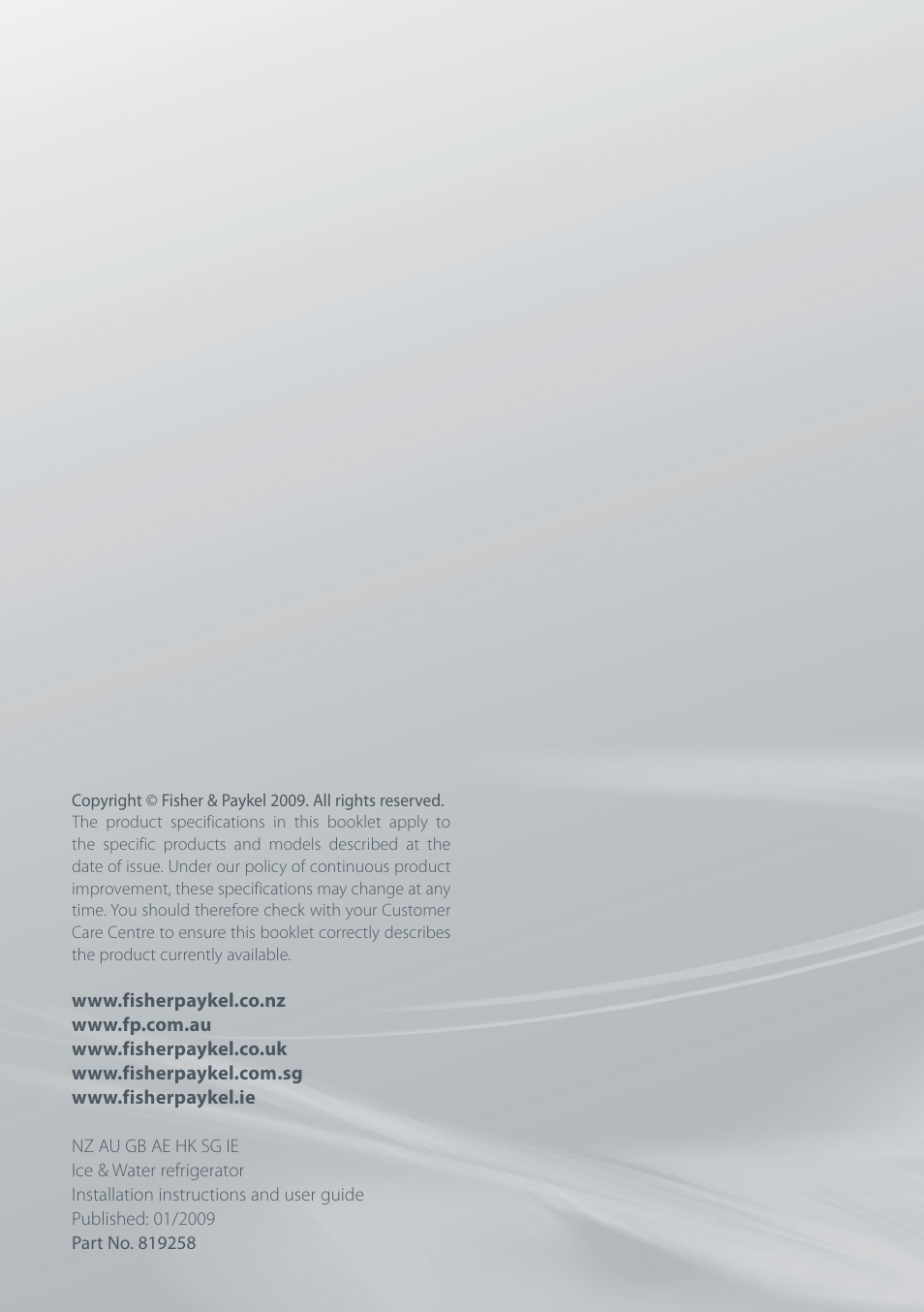 Fisher & Paykel RF610A User Manual | Page 52 / 52
