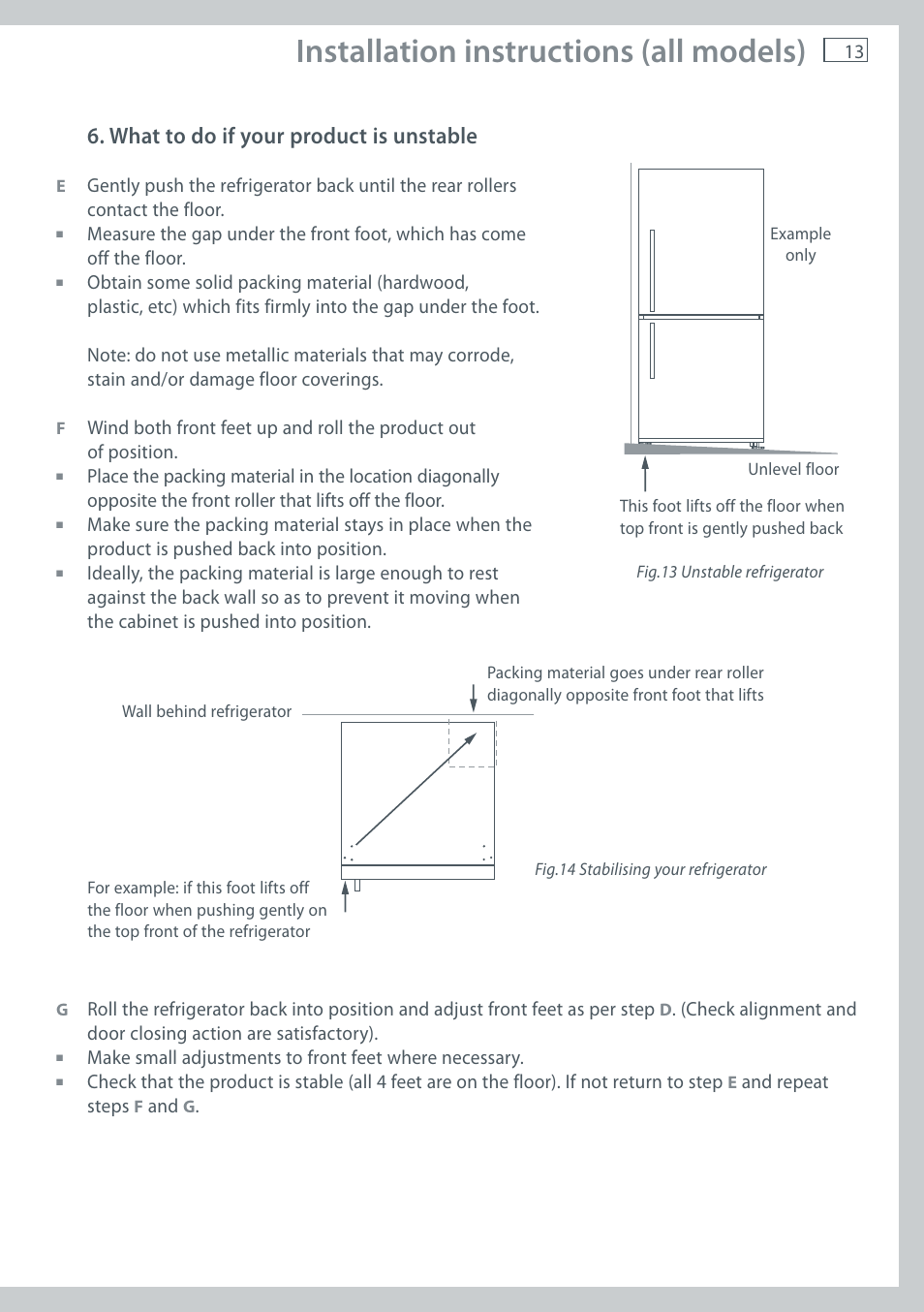 Installation instructions (all models), What to do if your product is unstable | Fisher & Paykel E411T User Manual | Page 15 / 52