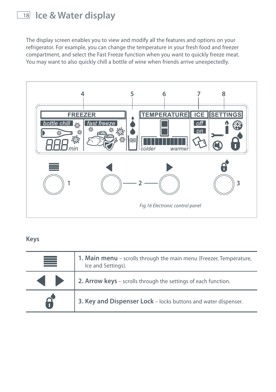 Ice & water display | Fisher & Paykel E411T User Manual | Page 20 / 52