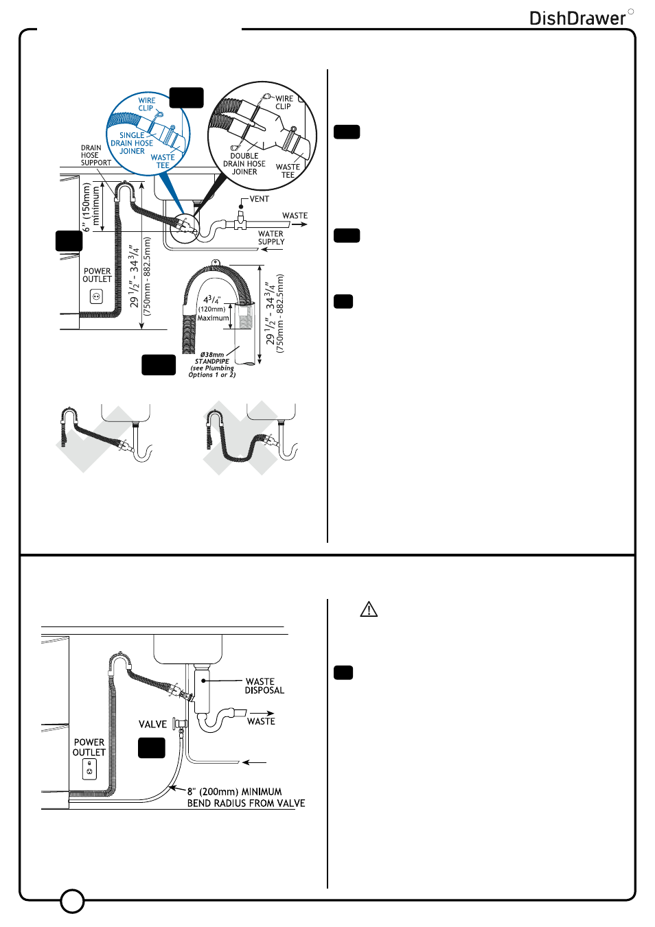 Step 7, Step 8, 18a 18b | Installation instructions, Important, Connecting the drain hose(s), Warning, Connecting the inlet hose 10 | Fisher & Paykel V3 DS603 User Manual | Page 10 / 12