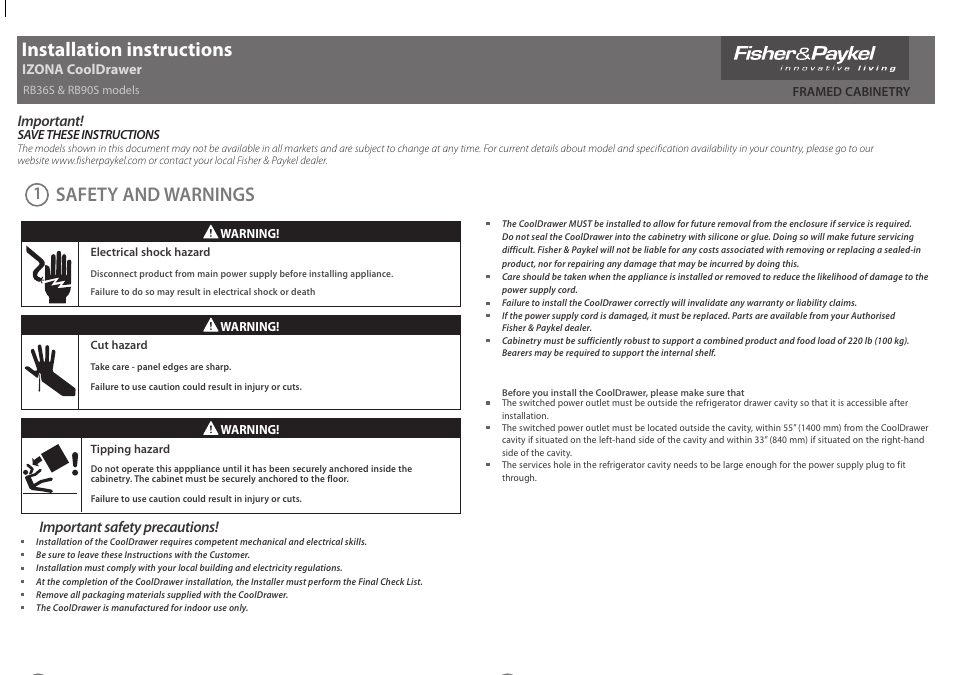 Fisher & Paykel IZONA RB365 User Manual | 8 pages