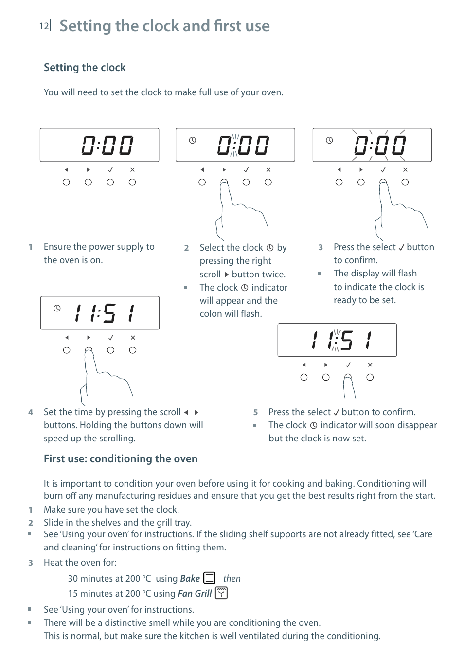 Setting the clock and fi rst use | Fisher & Paykel OB60S9DE User Manual | Page 14 / 44