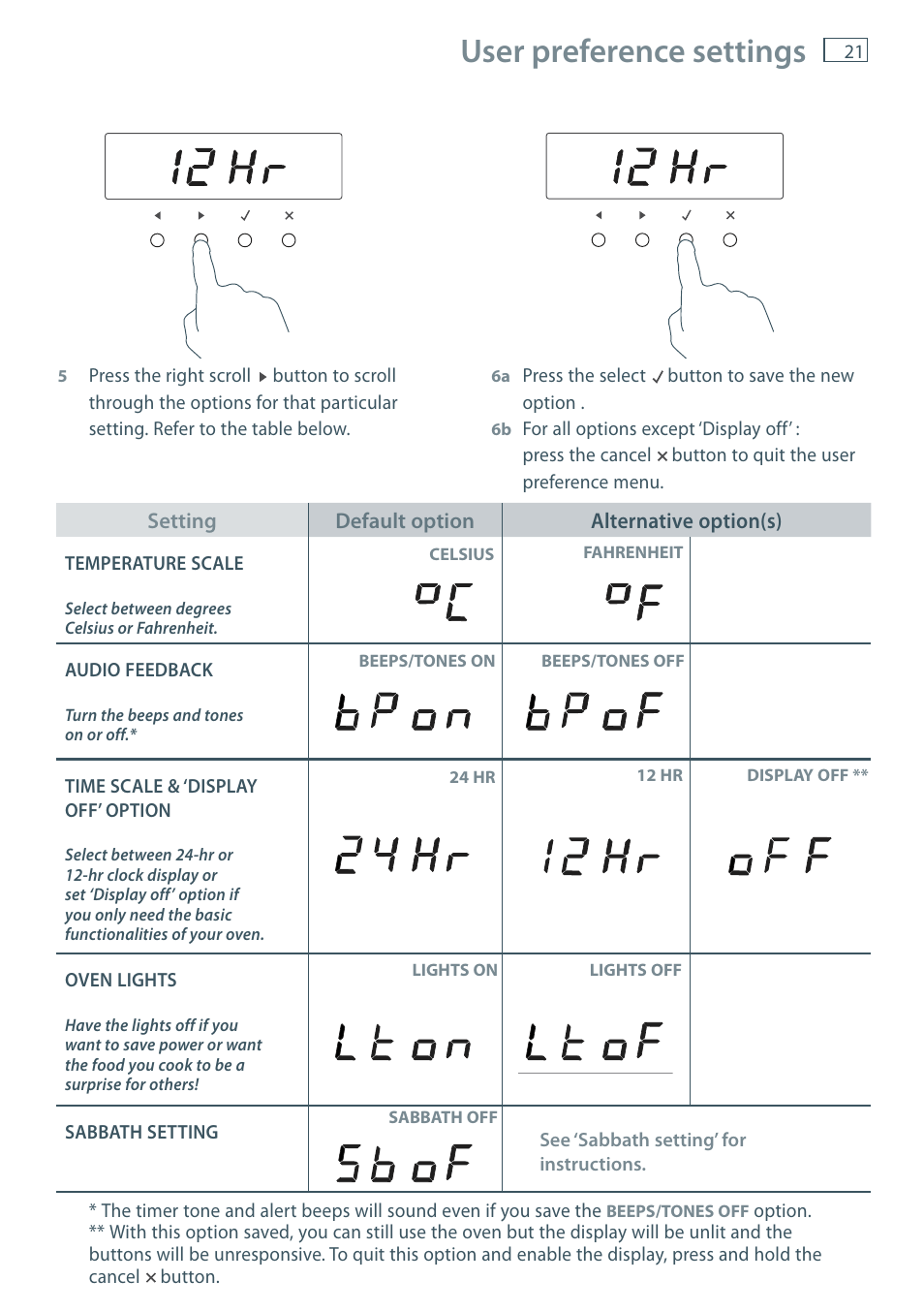 User preference settings | Fisher & Paykel OB60S9DE User Manual | Page 23 / 44