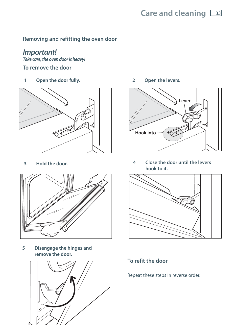 Care and cleaning, Important | Fisher & Paykel OB60S9DE User Manual | Page 35 / 44