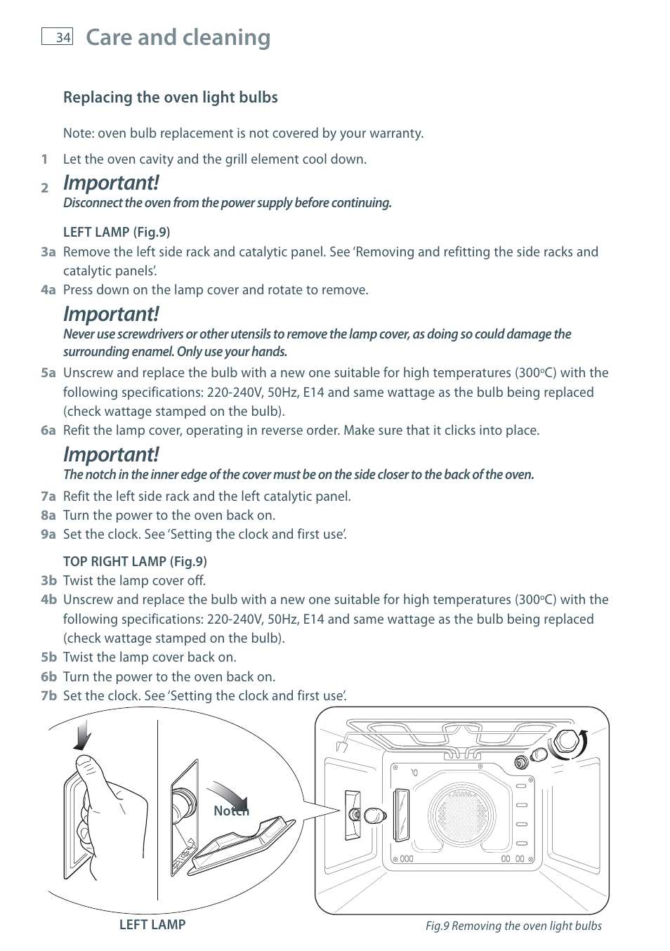 Care and cleaning, Important | Fisher & Paykel OB60S9DE User Manual | Page 36 / 44