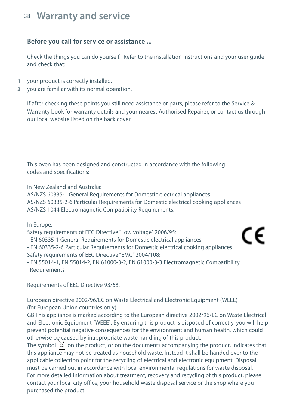 Warranty and service | Fisher & Paykel OB60S9DE User Manual | Page 40 / 44