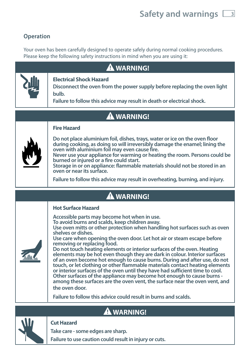 Safety and warnings, Warning | Fisher & Paykel OB60S9DE User Manual | Page 5 / 44