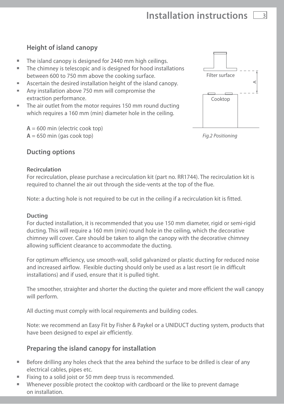 Installation instructions | Fisher & Paykel HI120DMB1 User Manual | Page 5 / 12