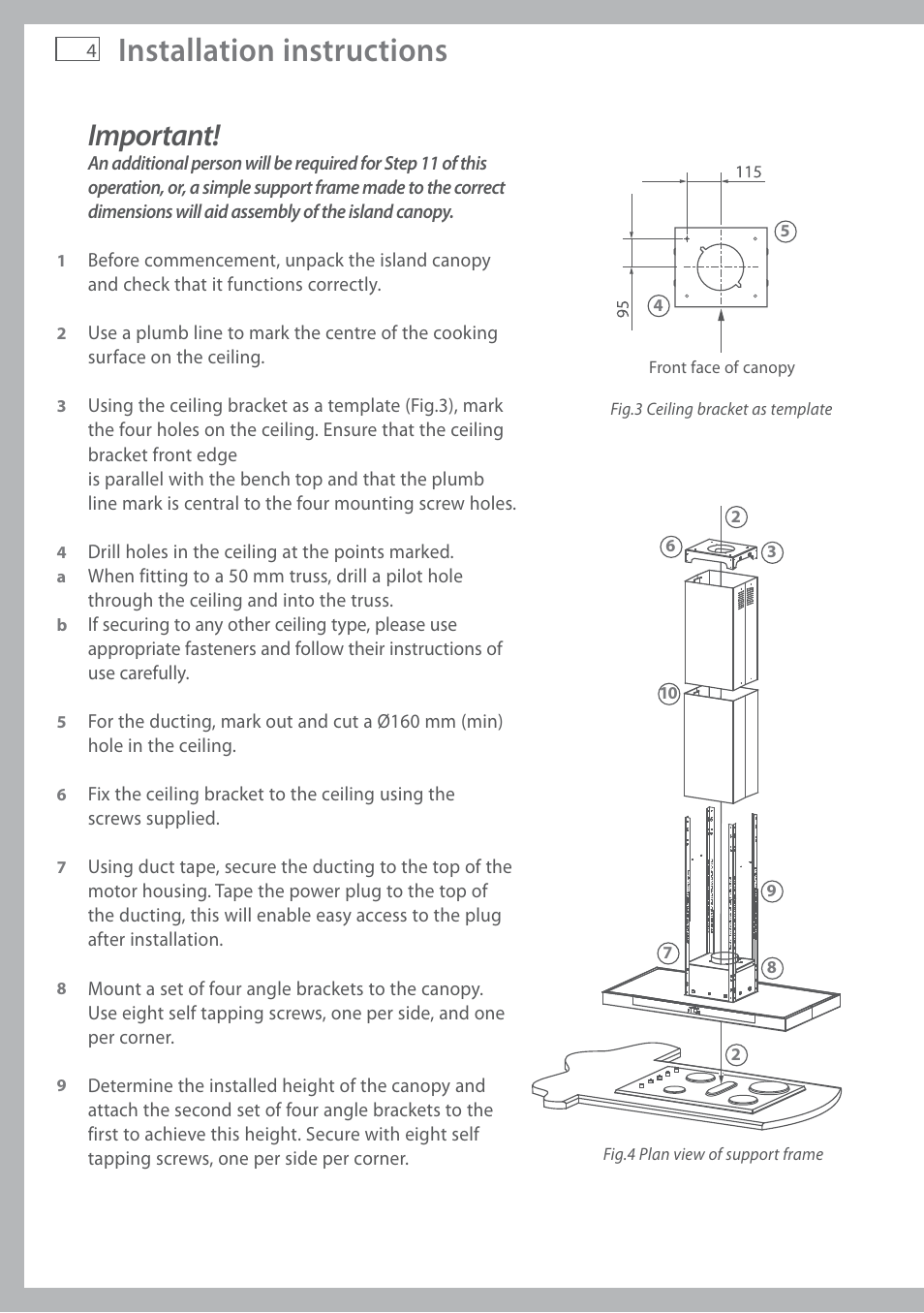 Installation instructions, Important | Fisher & Paykel HI120DMB1 User Manual | Page 6 / 12