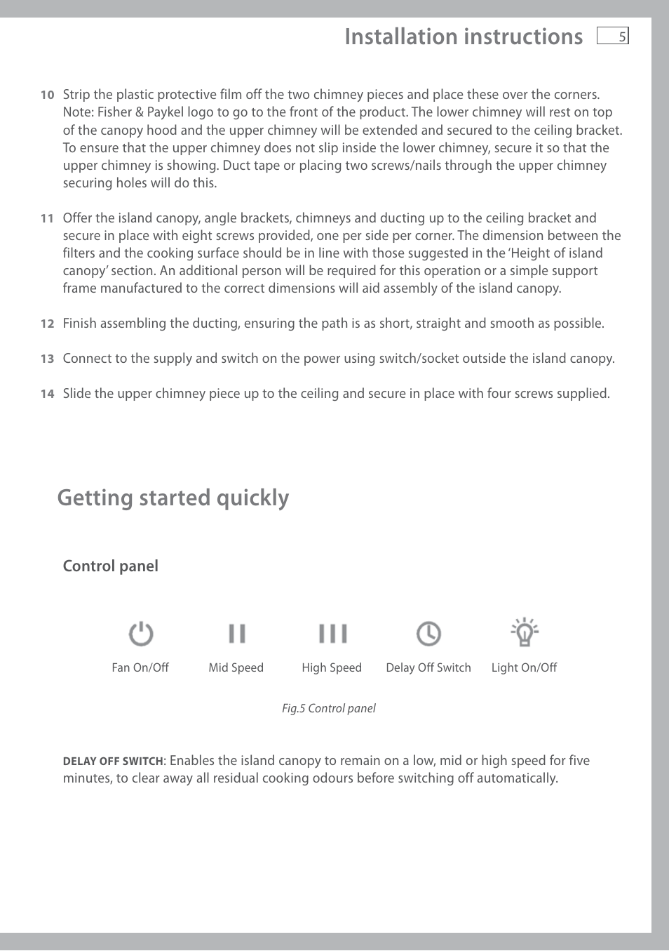 Installation instructions, Getting started quickly | Fisher & Paykel HI120DMB1 User Manual | Page 7 / 12