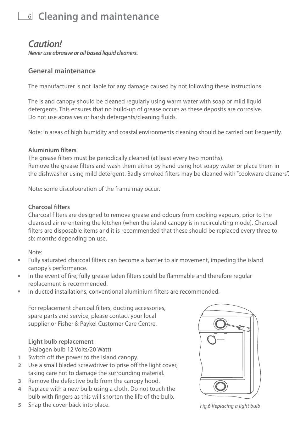 Cleaning and maintenance, Caution | Fisher & Paykel HI120DMB1 User Manual | Page 8 / 12