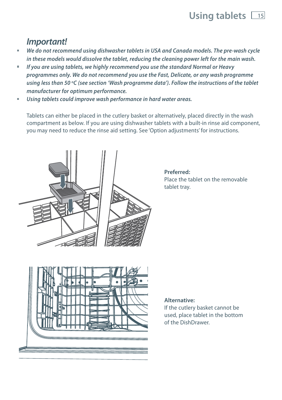 Using tablets, Important | Fisher & Paykel DD36 User Manual | Page 17 / 40