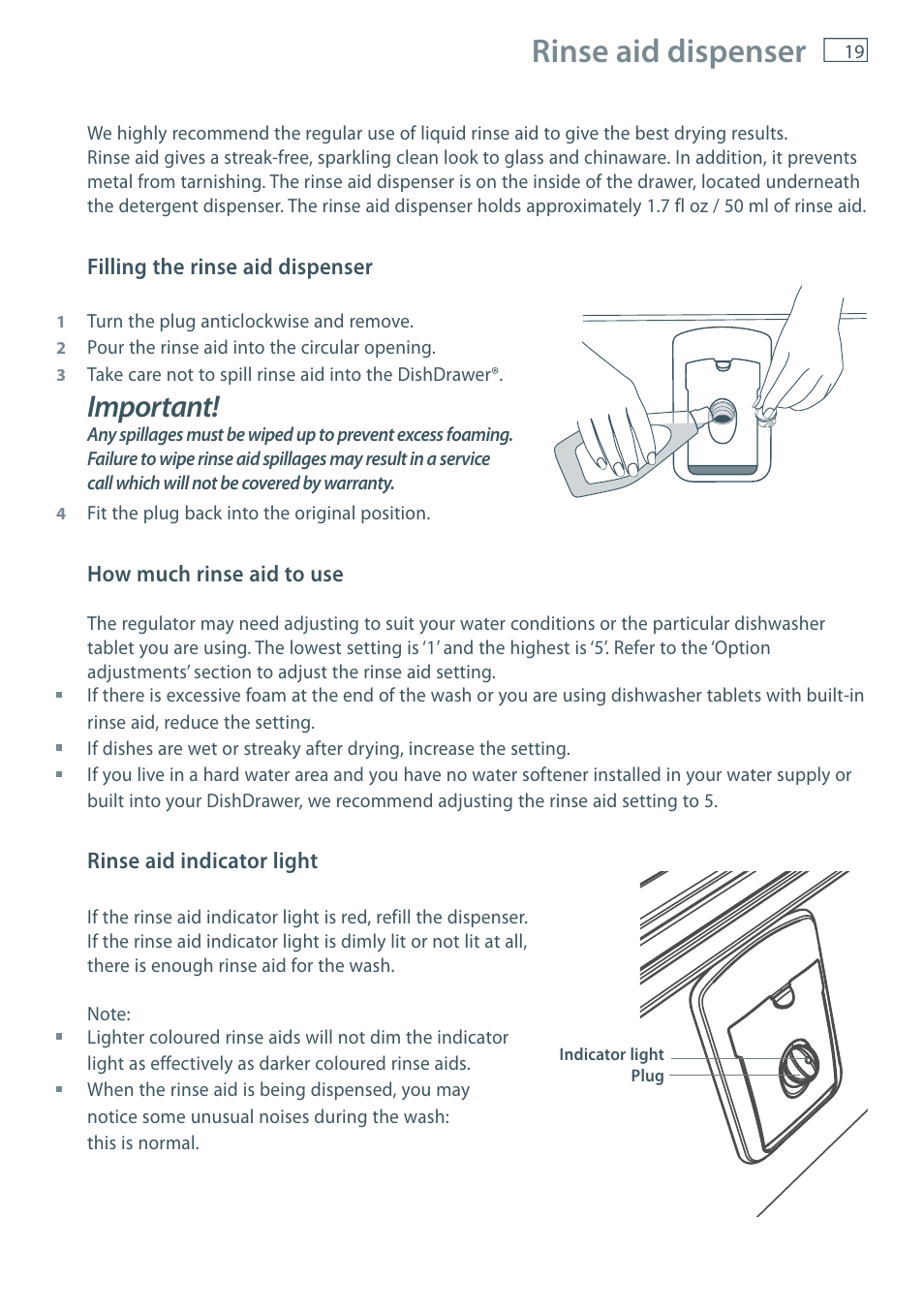 Rinse aid dispenser, Important | Fisher & Paykel DD36 User Manual | Page 21 / 40
