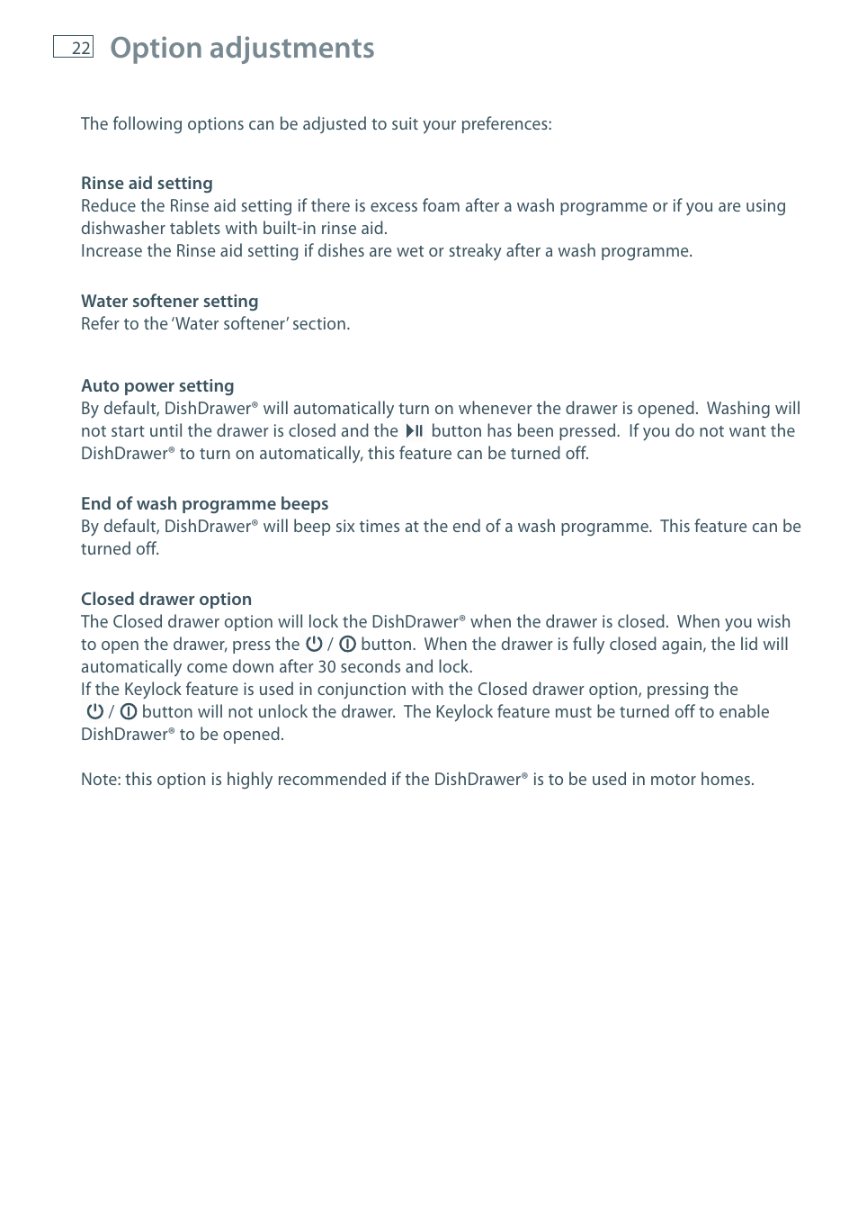 Option adjustments | Fisher & Paykel DD36 User Manual | Page 24 / 40