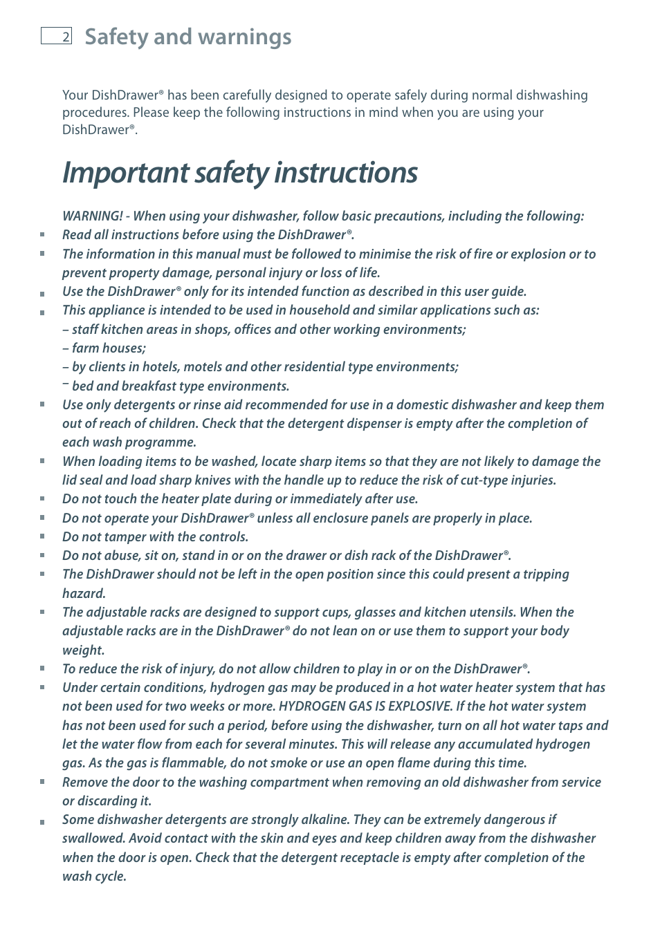 Important safety instructions, Safety and warnings | Fisher & Paykel DD36 User Manual | Page 4 / 40