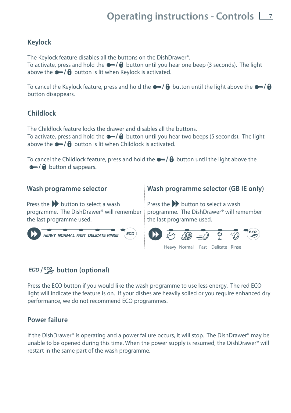 Operating instructions - controls | Fisher & Paykel DD36 User Manual | Page 9 / 40