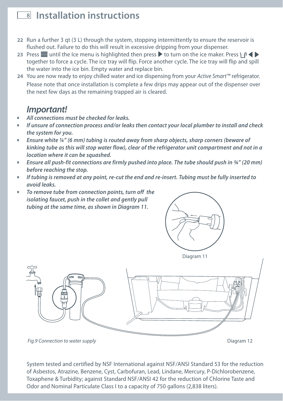 Installation instructions, Important | Fisher & Paykel E522B User Manual | Page 10 / 144