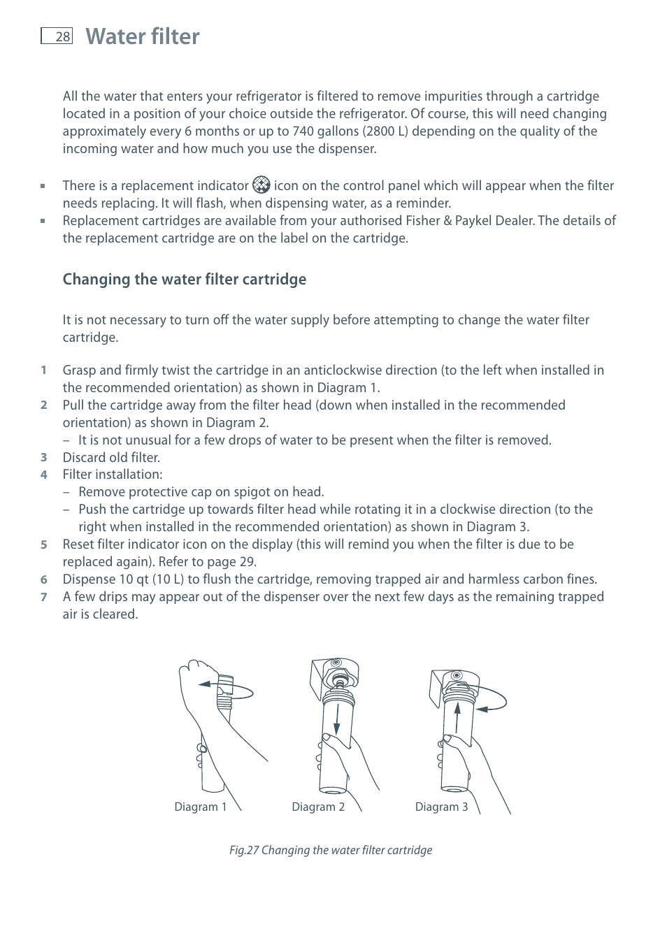 Water filter | Fisher & Paykel E522B User Manual | Page 30 / 144