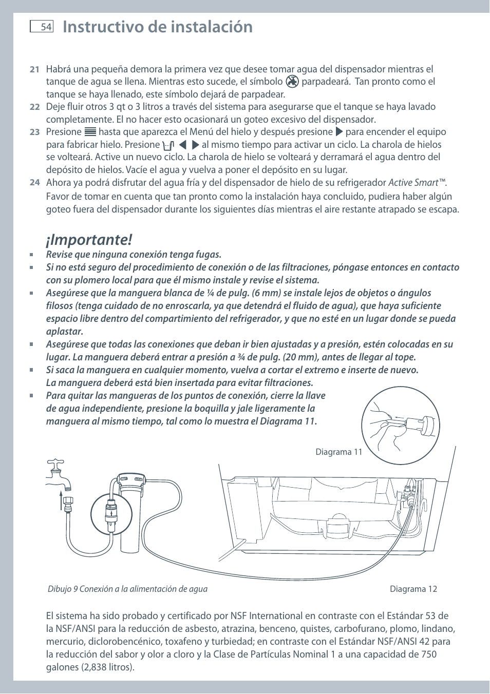 Instructivo de instalación, Importante | Fisher & Paykel E522B User Manual | Page 56 / 144