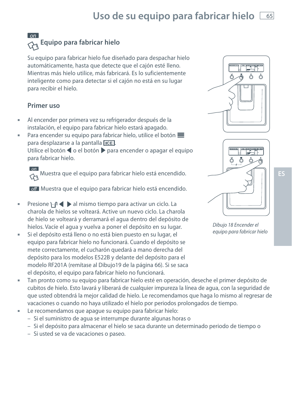 Uso de su equipo para fabricar hielo | Fisher & Paykel E522B User Manual | Page 67 / 144