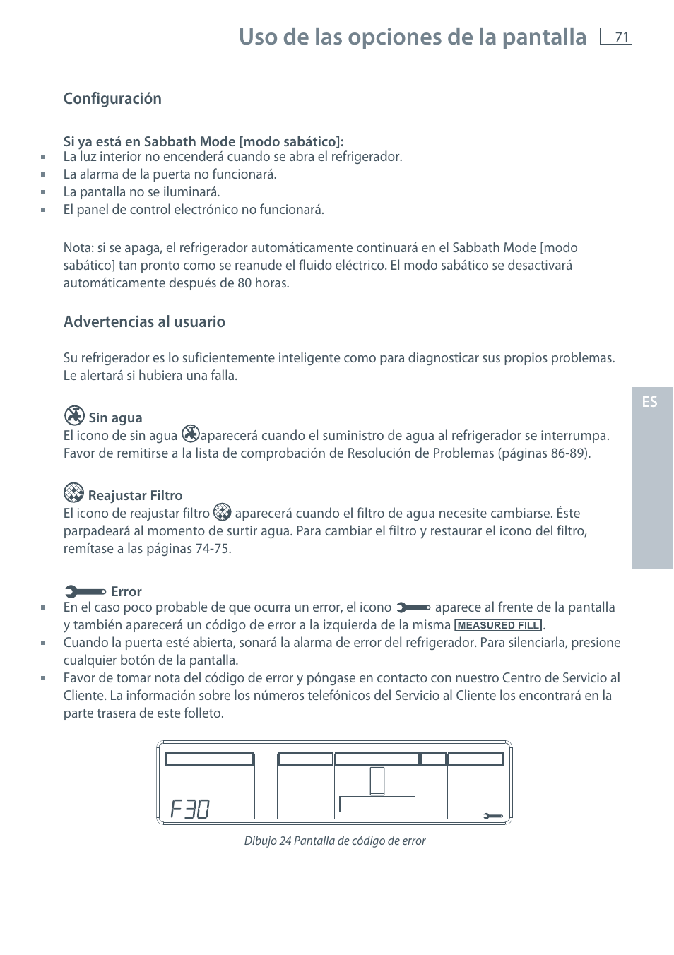 Uso de las opciones de la pantalla | Fisher & Paykel E522B User Manual | Page 73 / 144