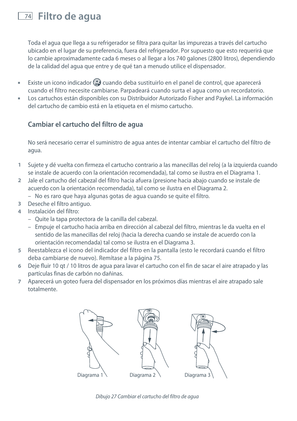 Filtro de agua | Fisher & Paykel E522B User Manual | Page 76 / 144