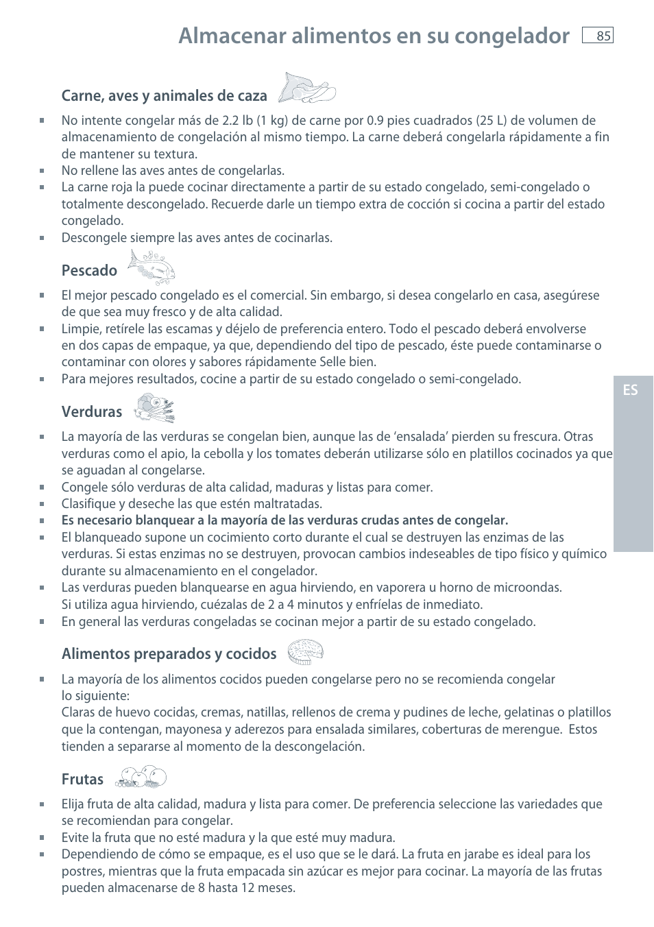 Almacenar alimentos en su congelador | Fisher & Paykel E522B User Manual | Page 87 / 144