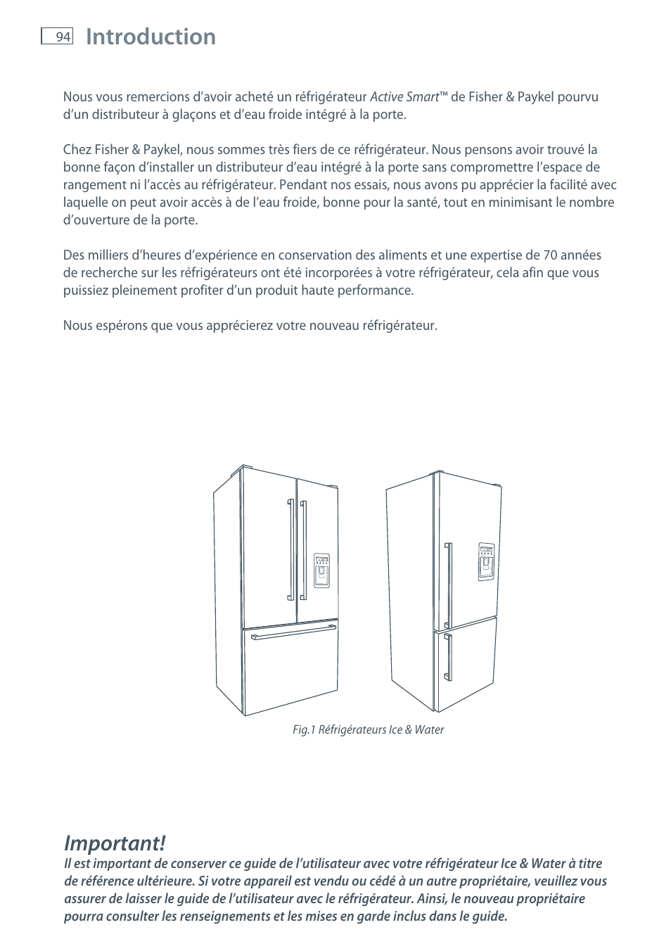 Introduction, Important | Fisher & Paykel E522B User Manual | Page 96 / 144