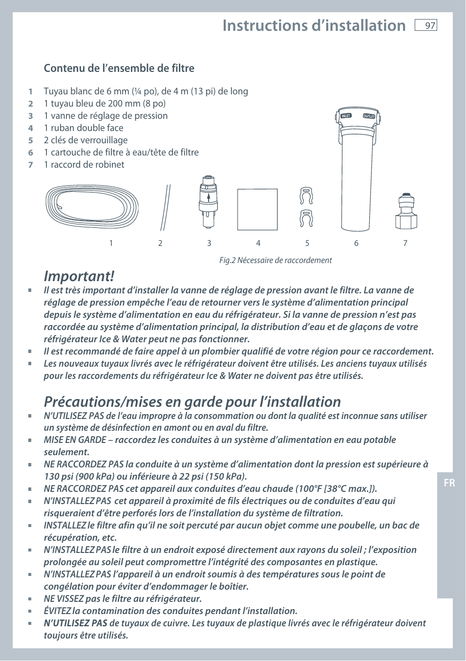 Instructions d’installation, Important, Précautions/mises en garde pour l’installation | Fisher & Paykel E522B User Manual | Page 99 / 144