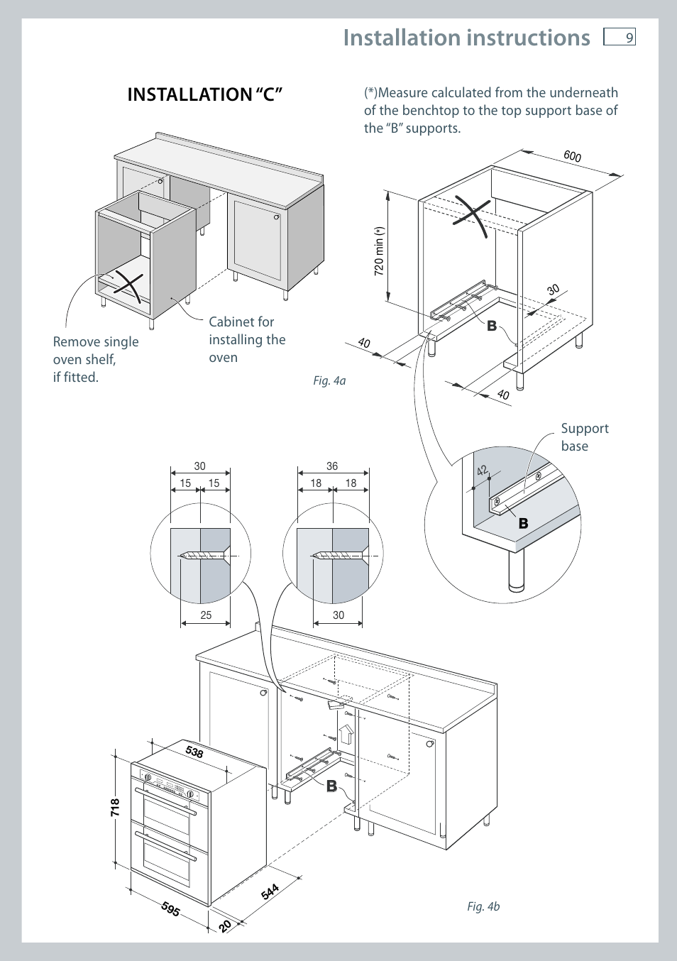 Installation instructions, Installation “c | Fisher & Paykel OB60 User Manual | Page 11 / 36