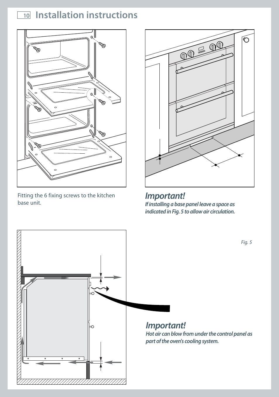 Installation instructions, Important | Fisher & Paykel OB60 User Manual | Page 12 / 36