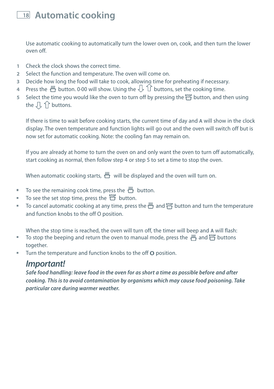 Automatic cooking, Important | Fisher & Paykel OB60 User Manual | Page 20 / 36