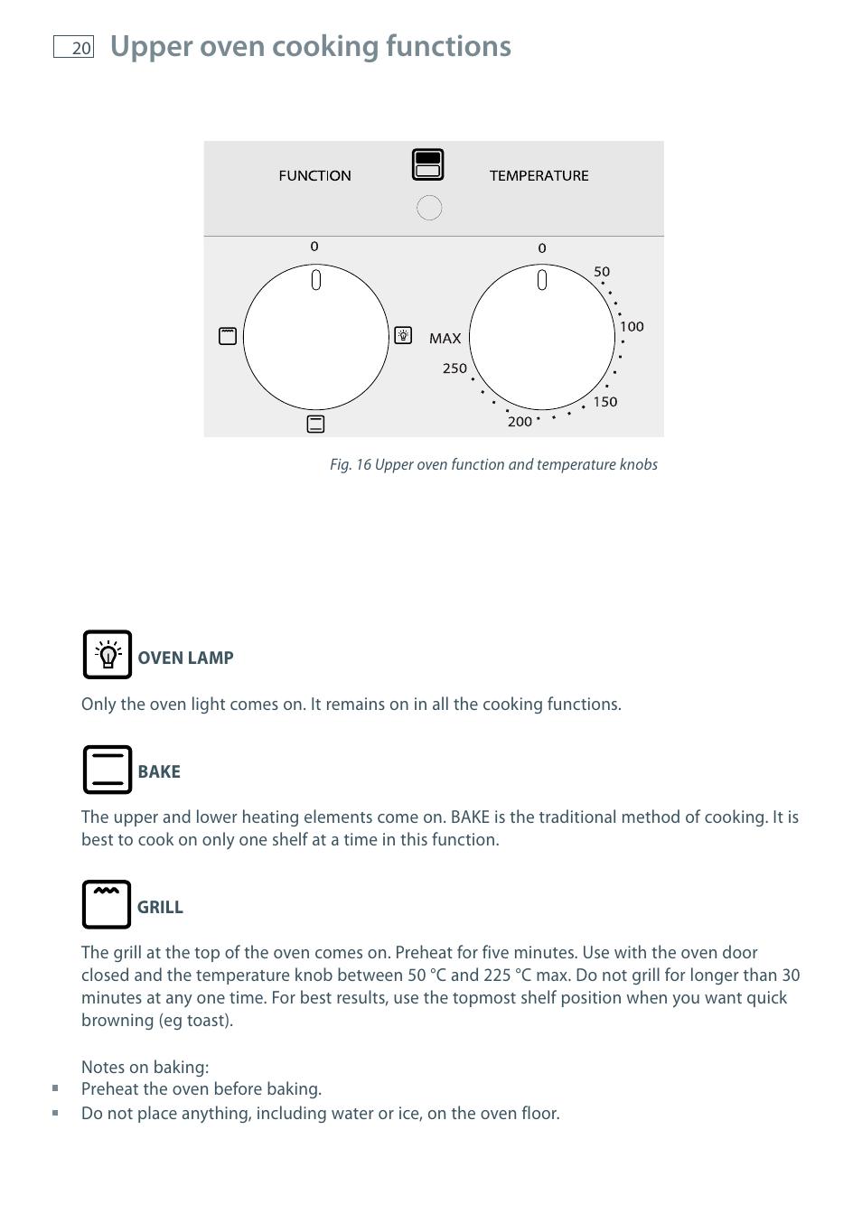 Upper oven cooking functions | Fisher & Paykel OB60 User Manual | Page 22 / 36