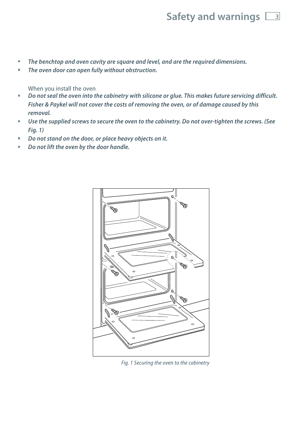 Safety and warnings | Fisher & Paykel OB60 User Manual | Page 5 / 36