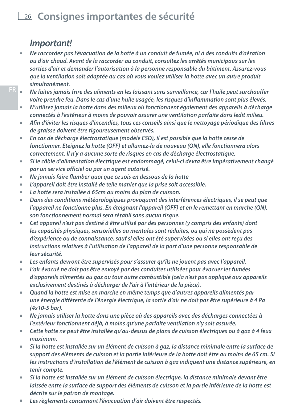 Consignes importantes de sécurité, Important | Fisher & Paykel HC60CGX1 User Manual | Page 28 / 80