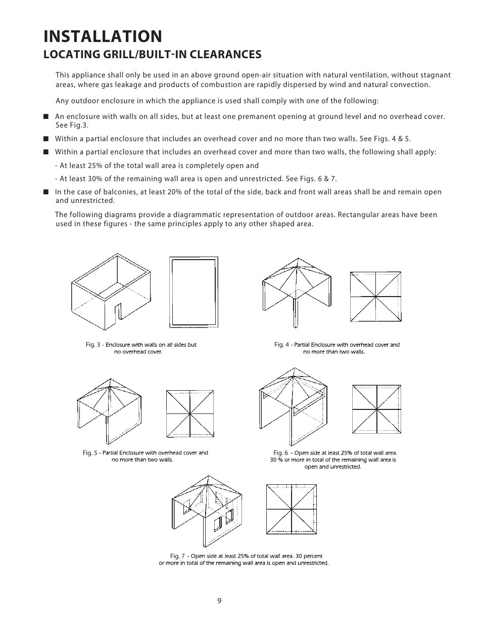 Installation, Locating grill/built-in clearances | Fisher & Paykel BGB48 User Manual | Page 11 / 48