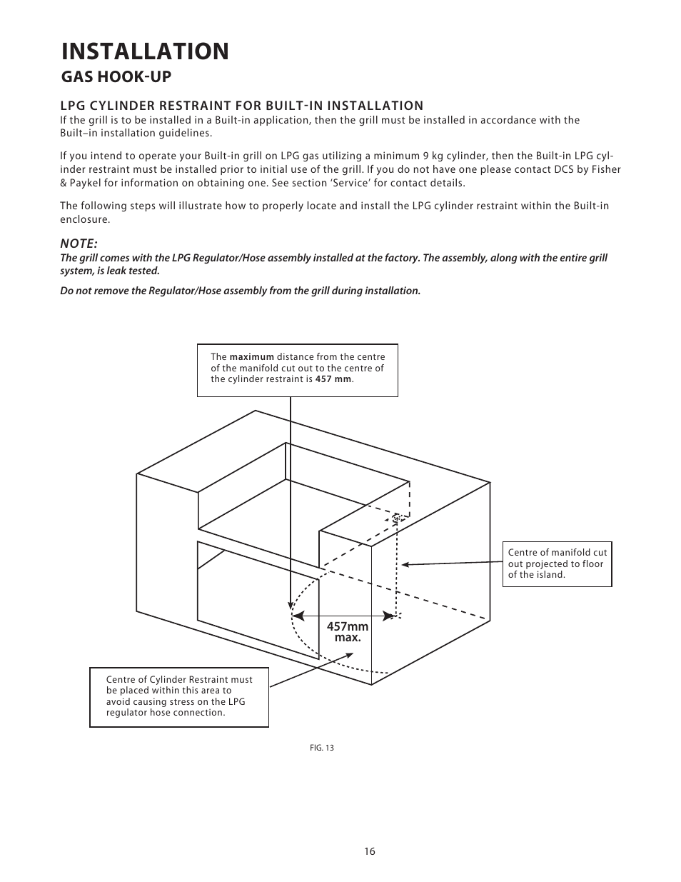 Installation, Gas hook-up | Fisher & Paykel BGB48 User Manual | Page 18 / 48