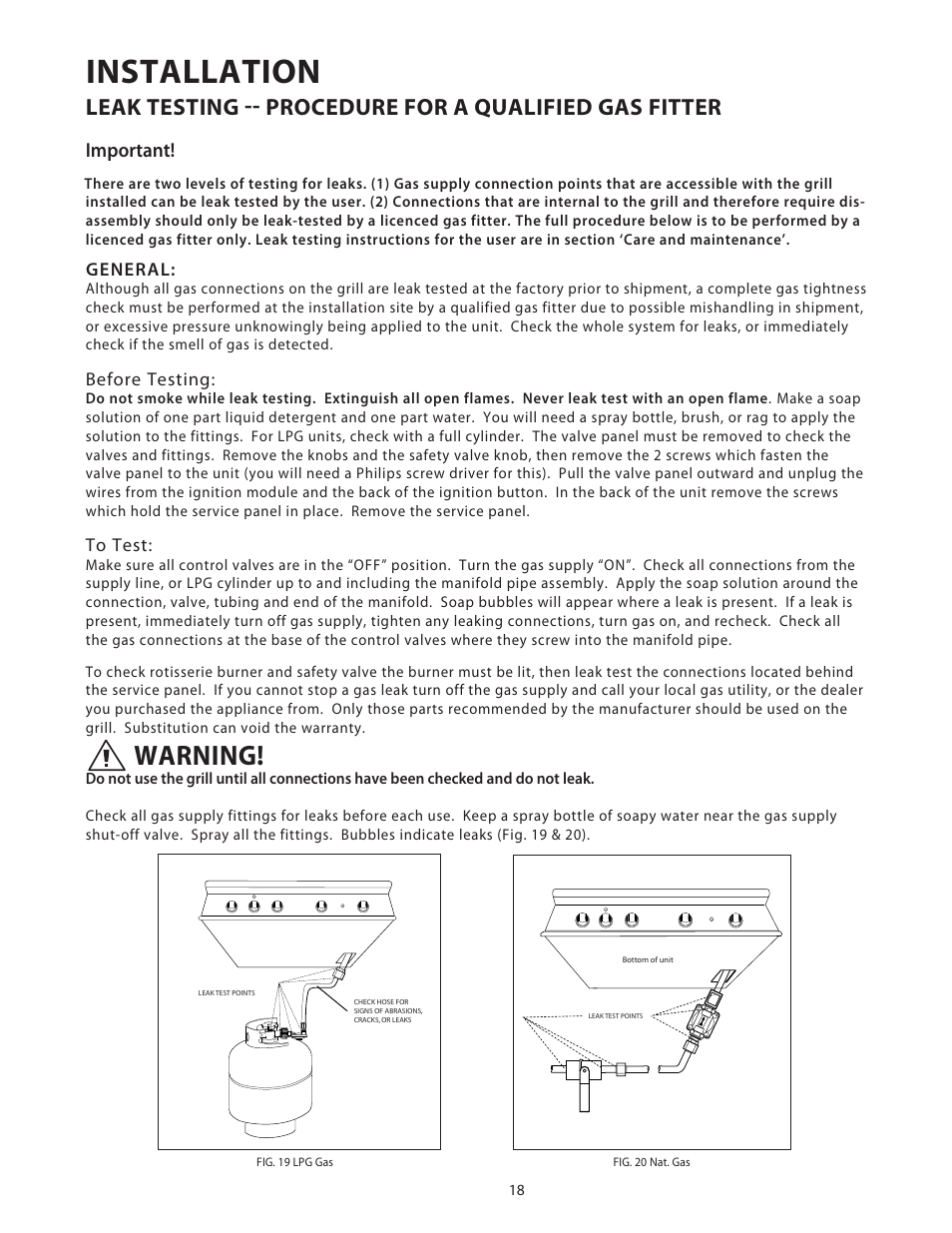 Installation, Warning, Important | Fisher & Paykel BGB48 User Manual | Page 20 / 48