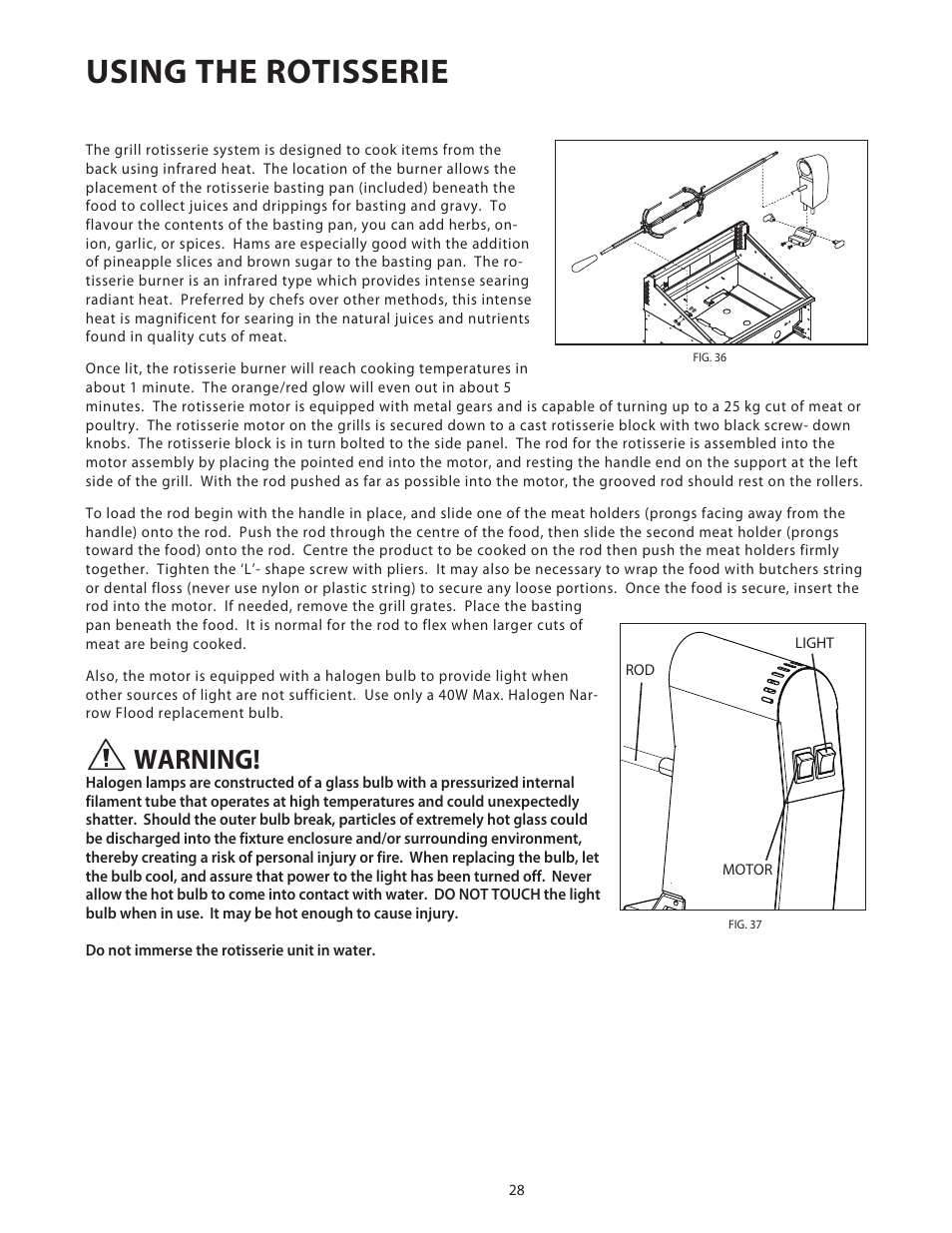 Using the rotisserie, Warning | Fisher & Paykel BGB48 User Manual | Page 30 / 48