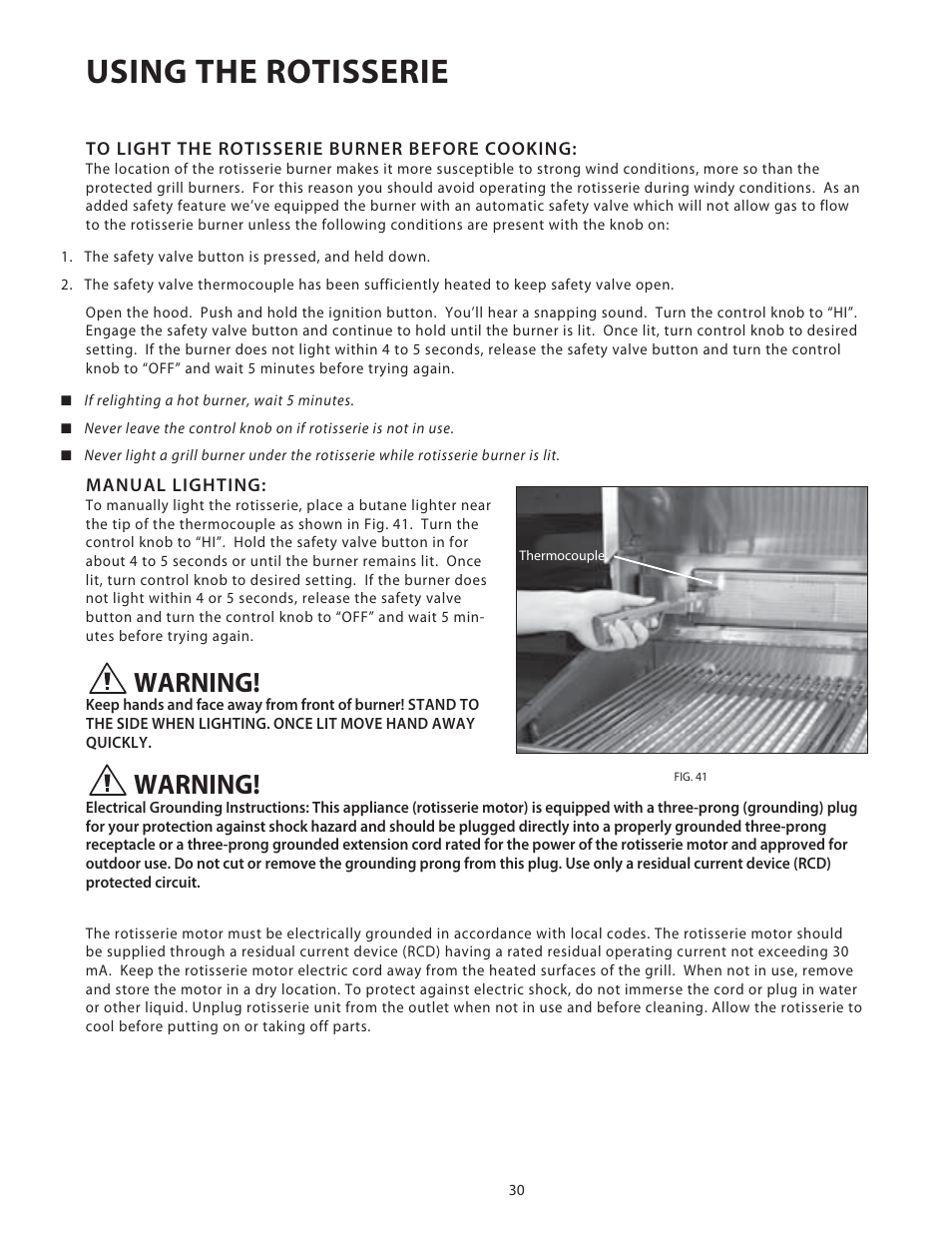 Using the rotisserie, Warning | Fisher & Paykel BGB48 User Manual | Page 32 / 48