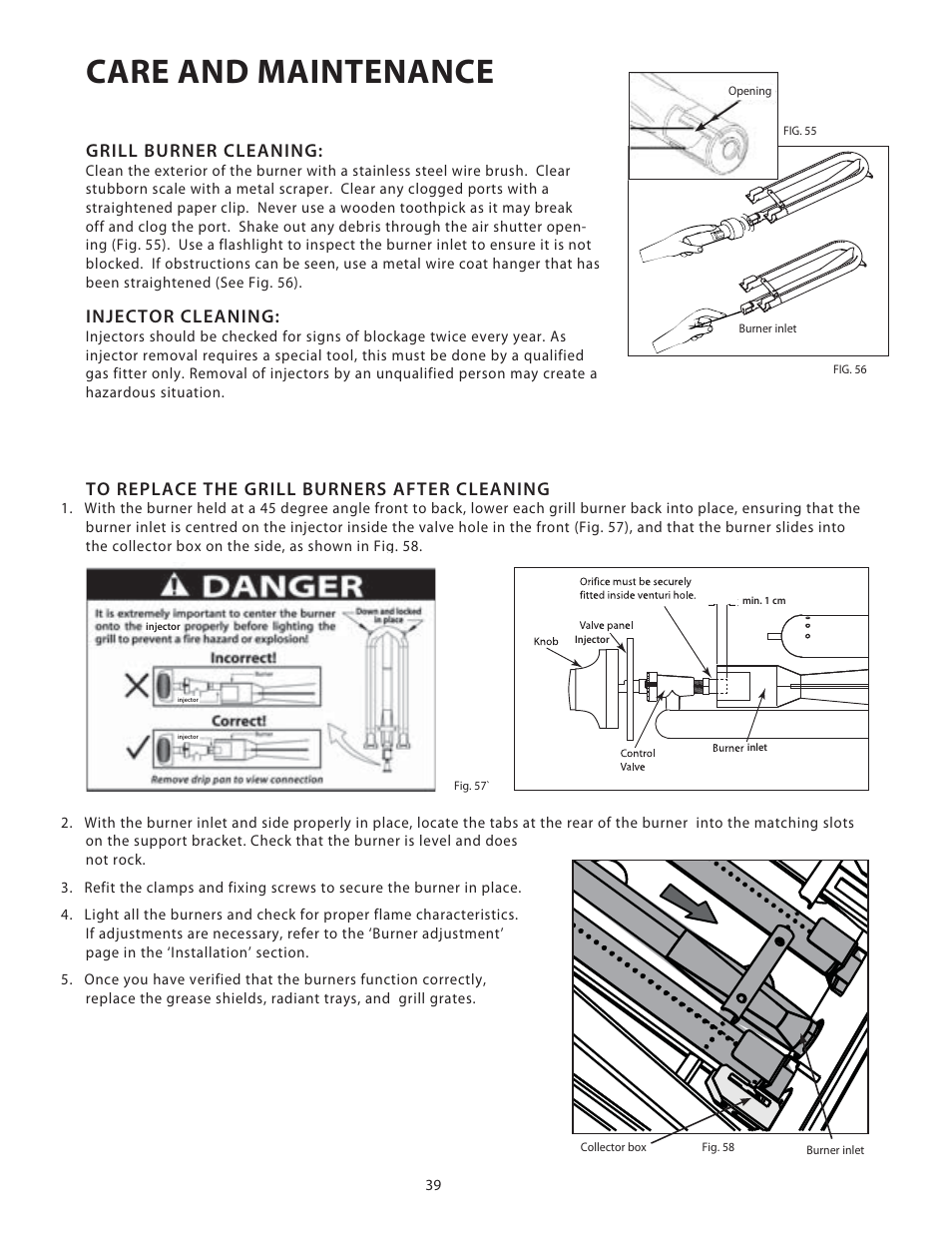 Care and maintenance, Grill burner cleaning, Injector cleaning | Fisher & Paykel BGB48 User Manual | Page 41 / 48