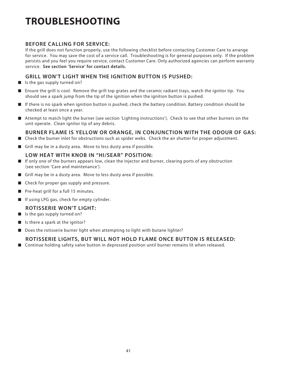 Troubleshooting | Fisher & Paykel BGB48 User Manual | Page 43 / 48
