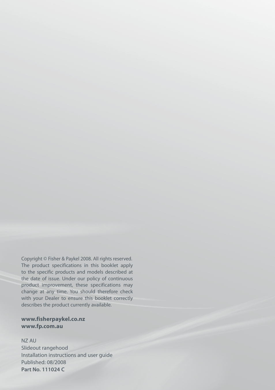 Fisher & Paykel HS60CSW1 User Manual | Page 12 / 12